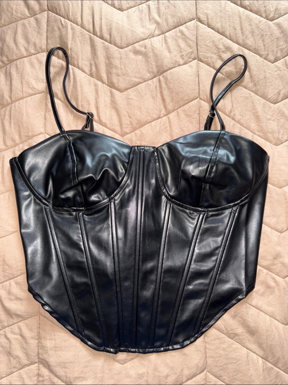 Black Faux Leather Corset Bustier Top
